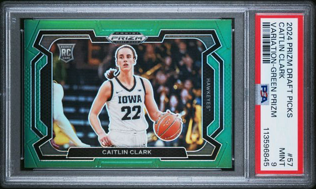 2024 Panini - Prizm - Draft Picks - variation - green prizm - Caitlin Clark - RC - #57 - PSA 9 - basketball - Hawkeyes - Fever