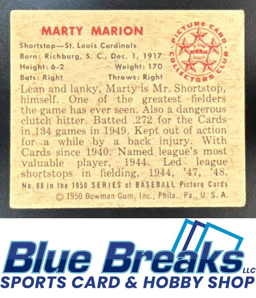 1950 Bowman Marty Marion [RC] #88 Cardinals