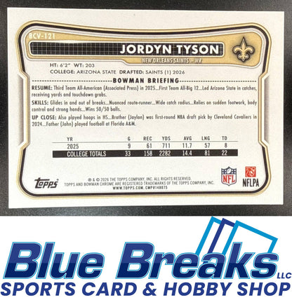 2026 Bowman Jordyn Tyson #BCV-121 Chrome NFL Speckle Refractor RC New Orleans Saints
