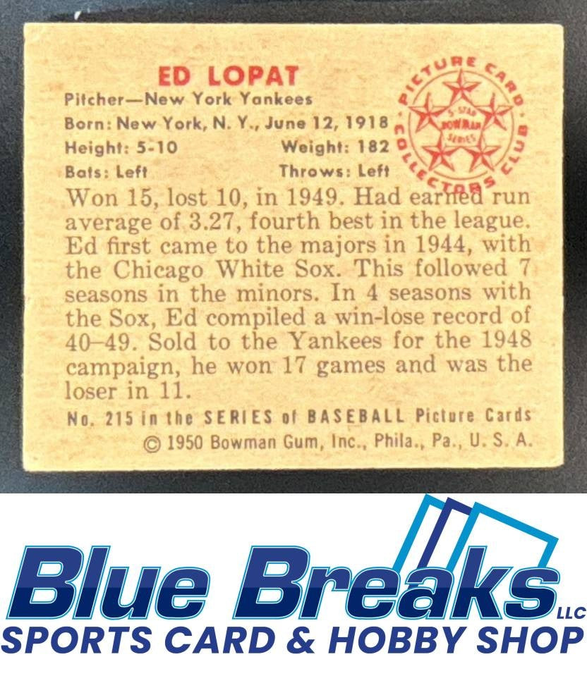 1950 Bowman Ed Lopat #215 Yankees