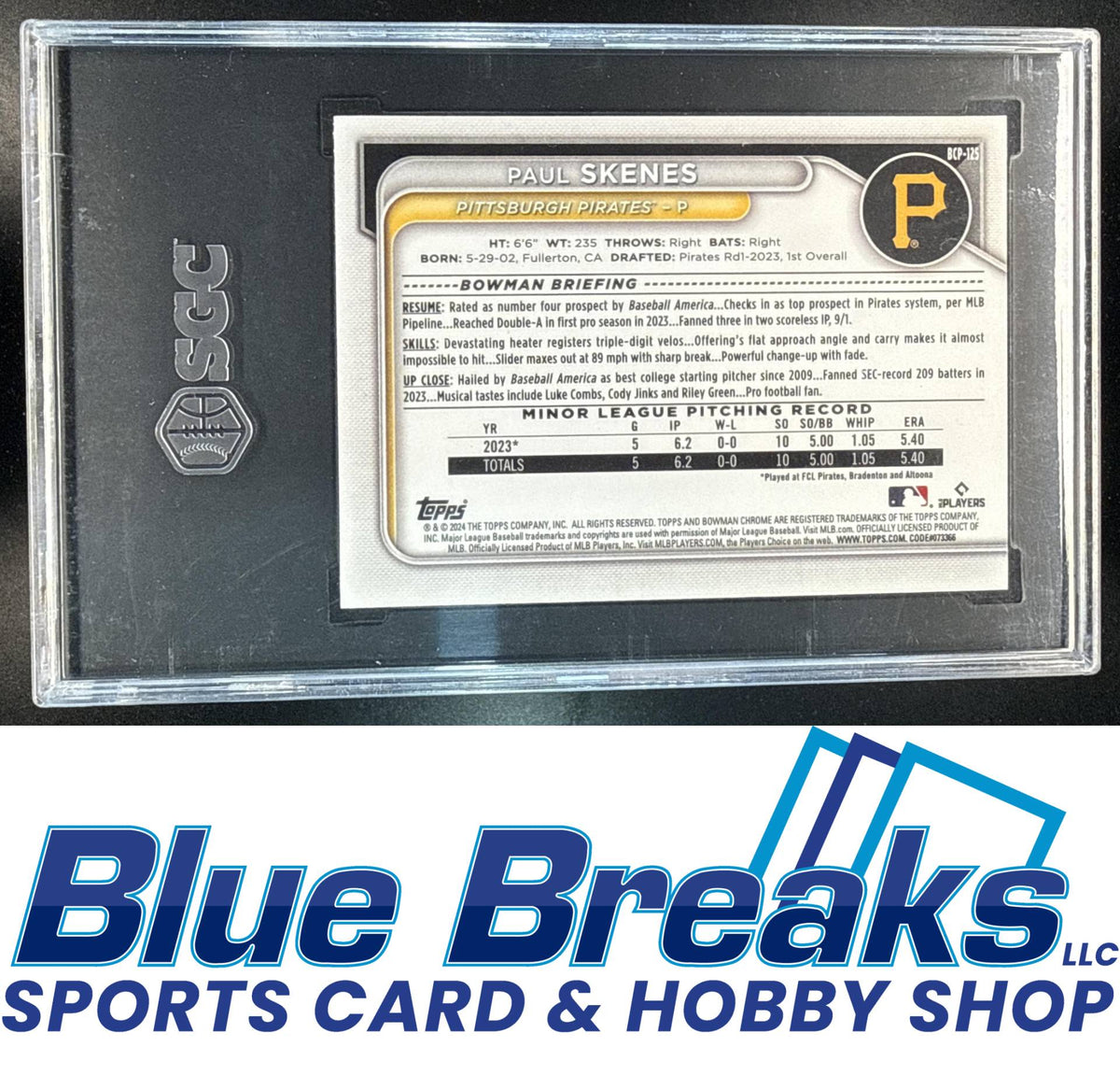 2024 Bowman Mega Box Paul Skenes #BCP-125 Chrome Prospects Mojo Refractor SGC 10 Pittsburgh Pirates