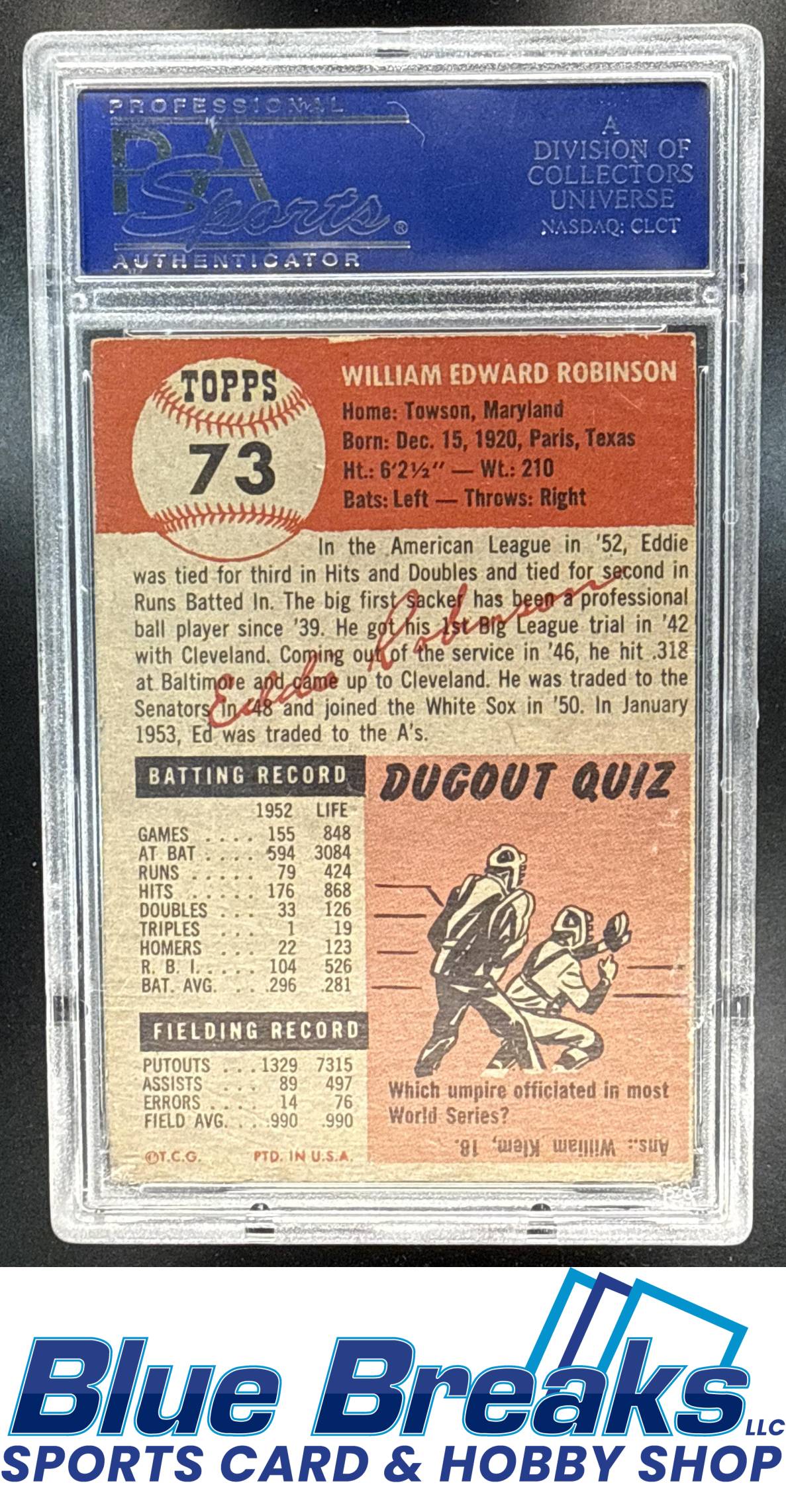 1953 Topps Eddie Robinson #73 PSA 4 Chicago White Sox