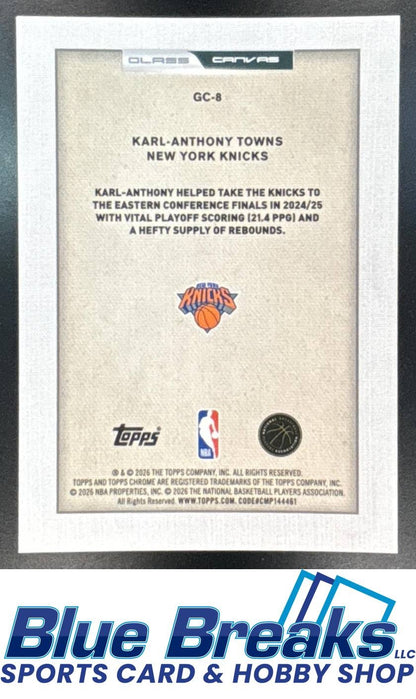 2025 Topps Chrome Update Karl-Anthony Towns #GC-8 Glass Canvas New York Knicks
