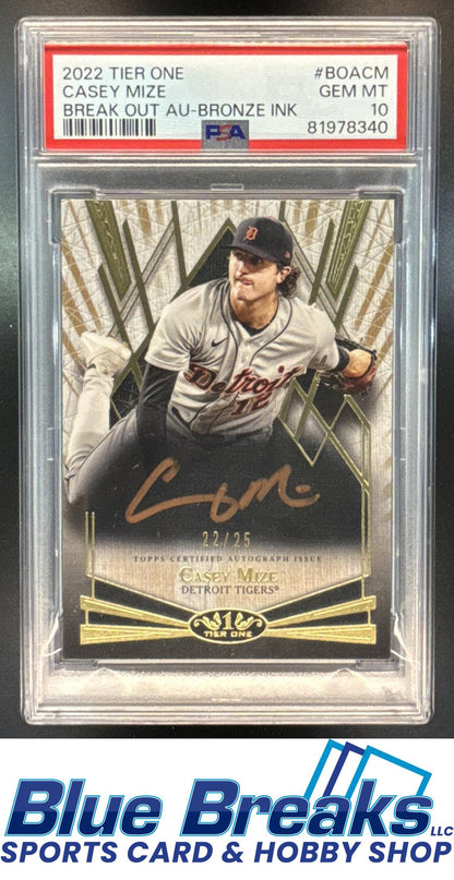2022 Topps Tier One Casey Mize #BOA-CM Break Out Auto Bronze Ink 22/25 PSA 10 Detroit Tigers