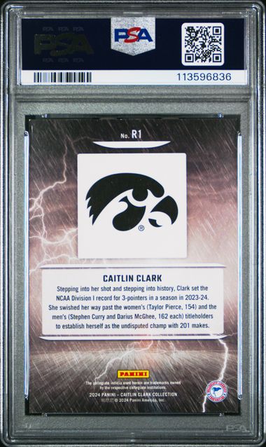 2024 Panini - Donruss - Caitlin Clark Collection - Reigning 3's - Caitlin Clark - #R1 - PSA 8 - basketball - Hawkeyes - Fever