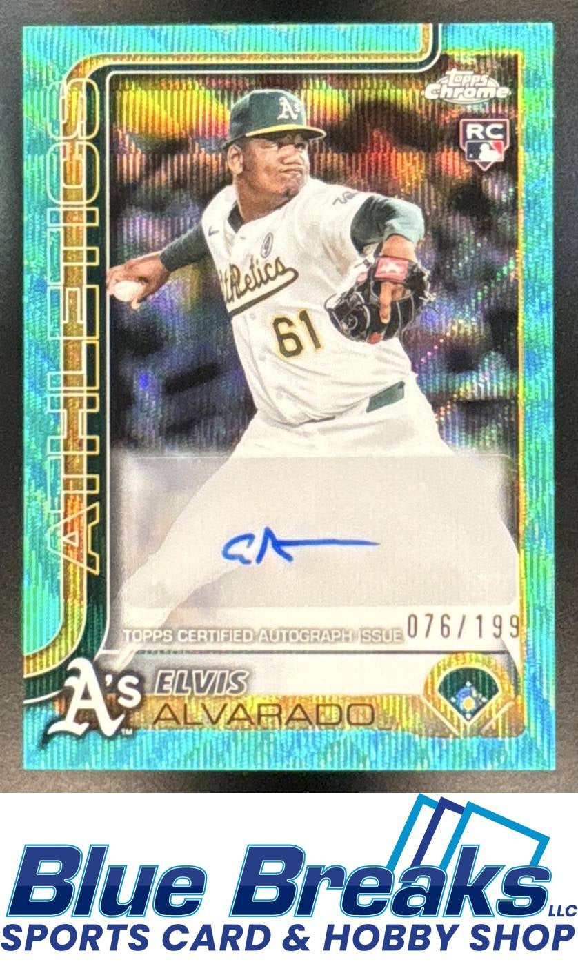 2025 Topps Chrome Update Elvis Alvarado #AC-EA Auto Aqua Wave Refractor 076/199 RC Athletics