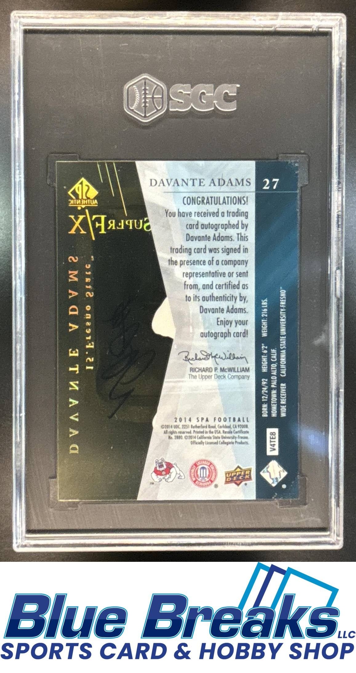 2014 SP Authentic Super F/X Auto Davante Adams [RC] #27 RC SGC 8 Bulldogs