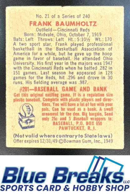 1949 Bowman Frank Baumholtz #21 Reds