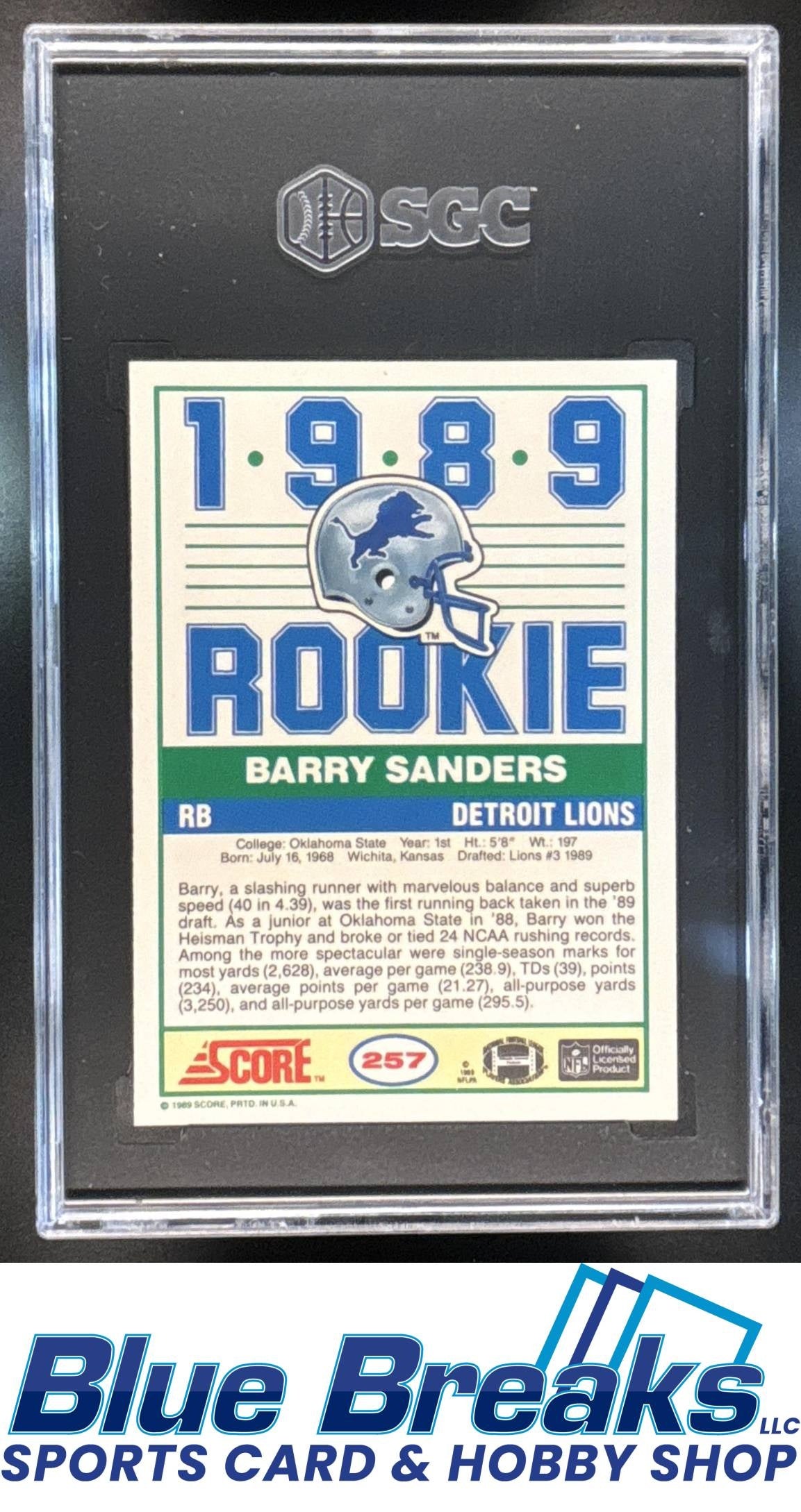 1989 Score Barry Sanders [RC] #257 RC SGC 8 Lions