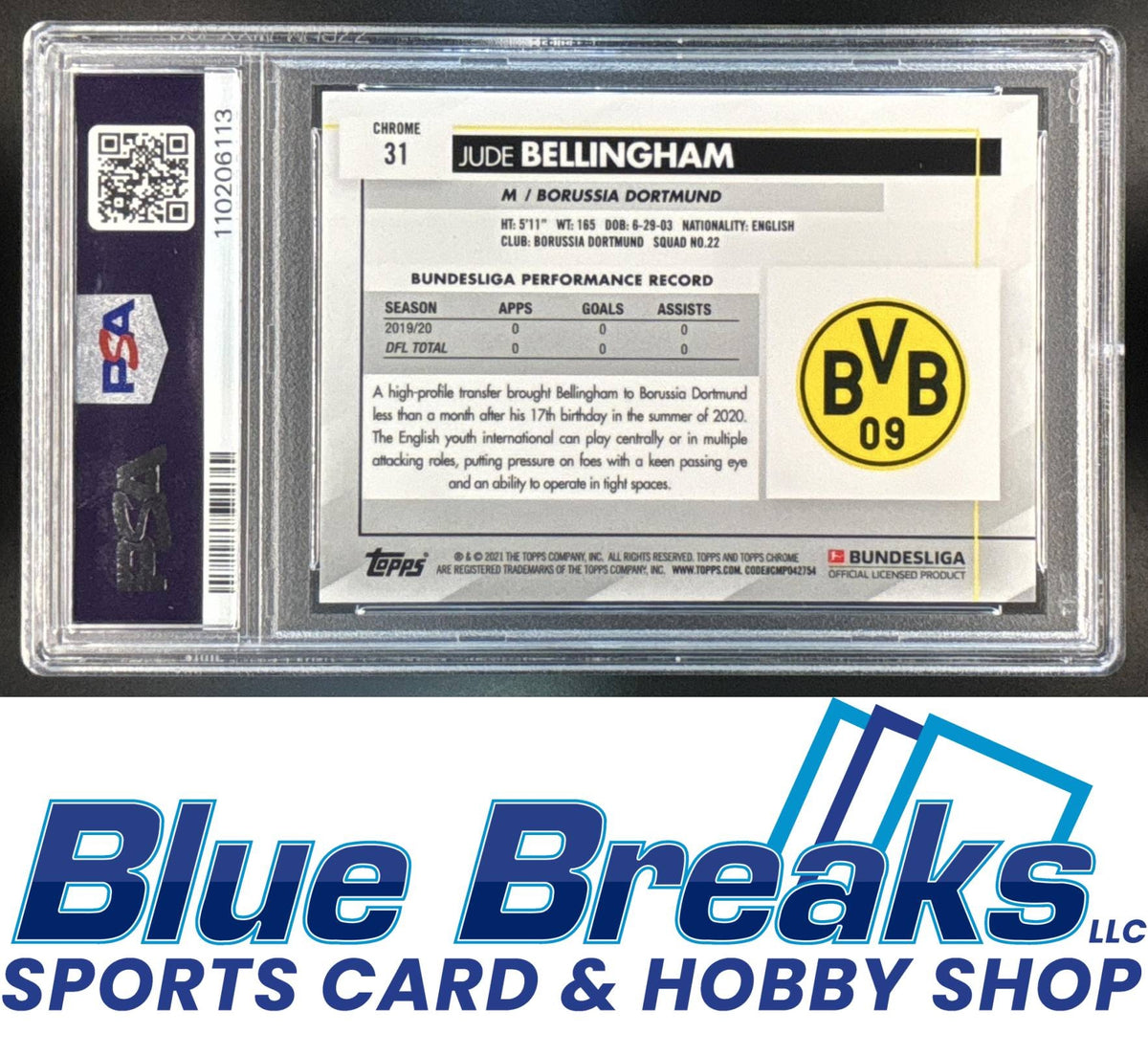 2020 Topps Chrome Bundesliga Jude Bellingham RC #31 PSA 10 Dortmund