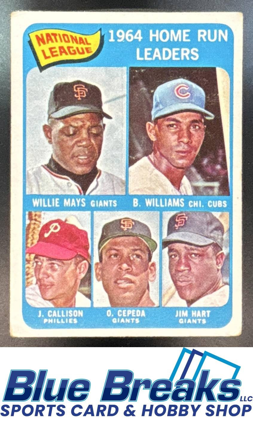 1965 Topps National League 1964 Home Run Leaders Willie Mays Billy Williams Johnny Callison Orlando Cepeda Jim Hart LL, #4