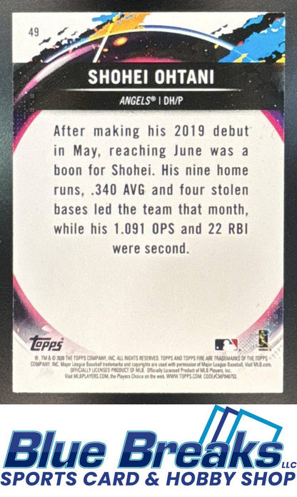 2020 Topps Fire Shohei Ohtani [RC] #49 Los Angeles Angels