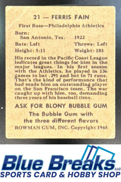 1948 Bowman Ferris Fain Rookie #21b Athletics