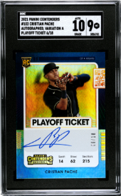 2021 Panini - Contenders - Autographed - Playoff Ticket - Cristian Pache - SGC9 - 06/18 - #102 - Baseball - Braves - drop