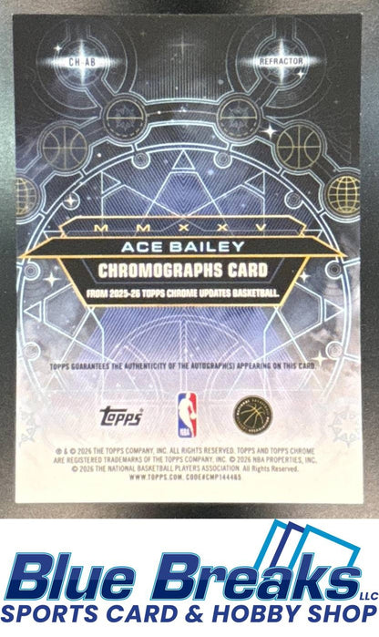 2025 Topps Chrome Update Ace Bailey #CH-AB Chromographs Auto Refractor RC Utah Jazz
