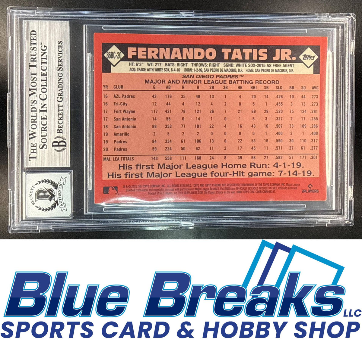 2021 Topps Chrome 1986 Baseball Fernando Tatis Jr. in Person Auto #86BC-20 BGS 10 auto San Diego Padres