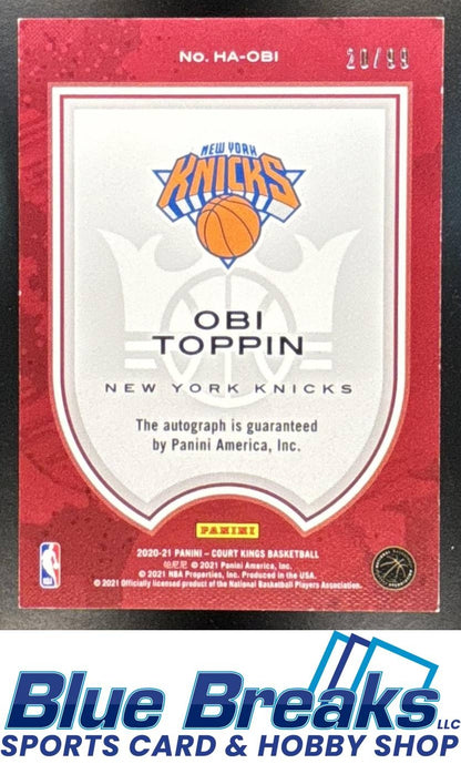 2020 Panini Court Kings Obi Toppin #HA-OBI Heir Apparent 20/99 RC Auto