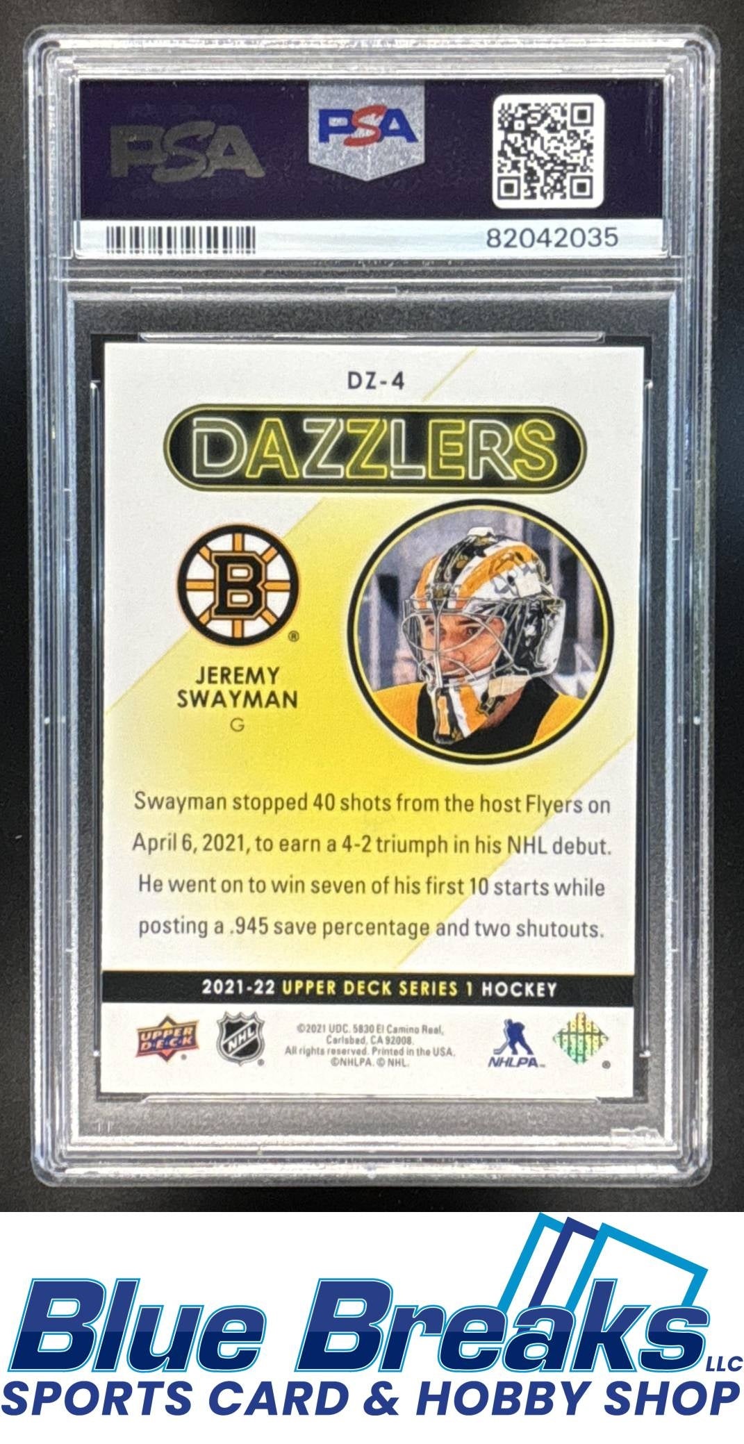 2021 Upper Deck Dazzlers Purple Jeremy Swayman PSA10 #DZ-4 Ice Hockey Bruins