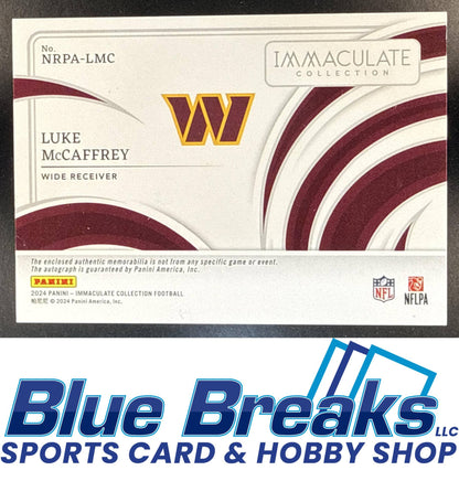2024 Panini Immaculate Luke McCaffrey #NRPA-LMC Numbers Rookie Patch Auto 08/99 Washington Commanders