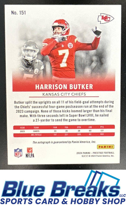 2024 Panini Prestige Harrison Butker #151 Xtra Points Signatures Premium Gold 30/50 Auto Kansas City Chiefs