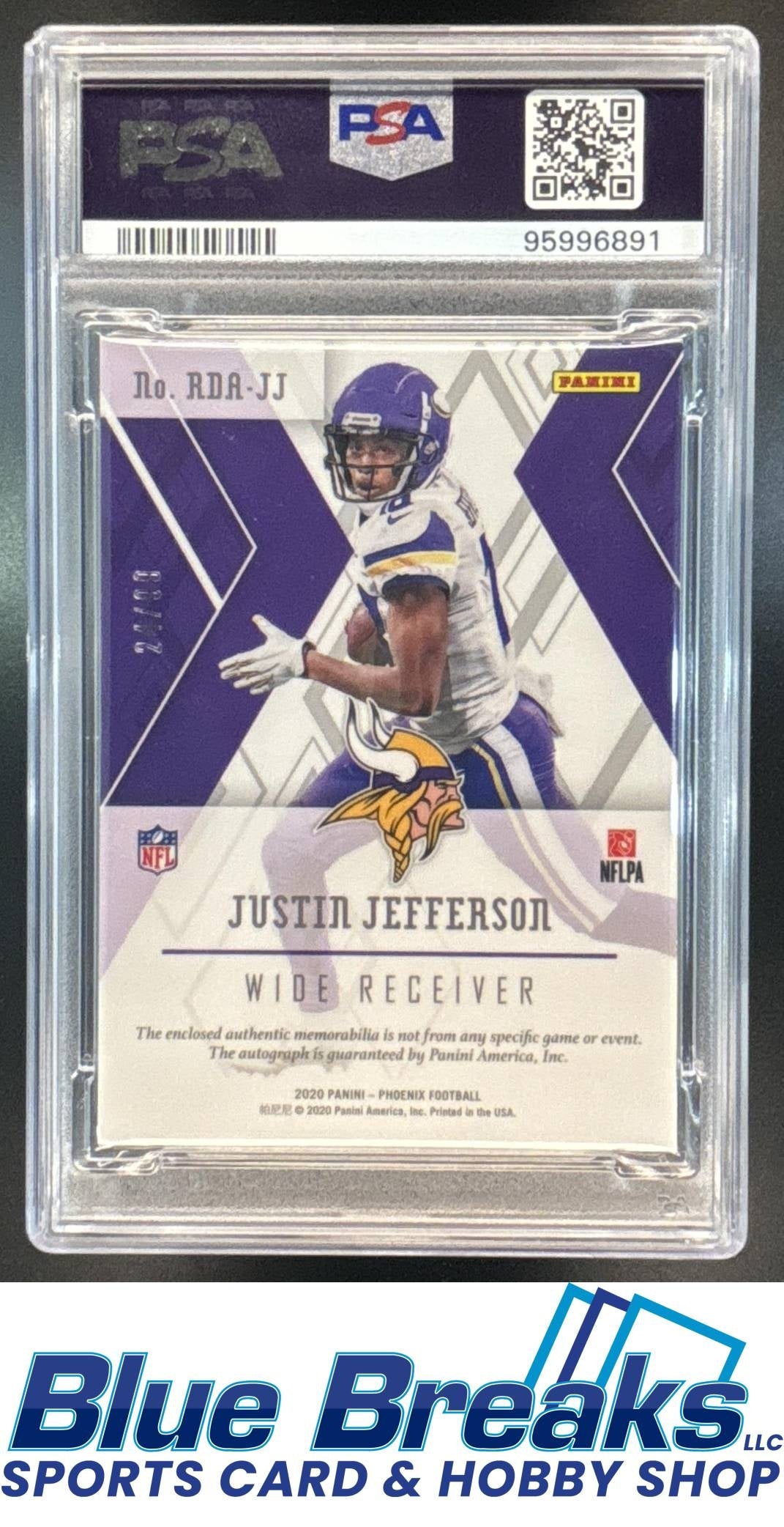 2020 Panini Phoenix Justin Jefferson #RDA-JJ RPS Rookie Auto Dual Jersey 24/99 RC PSA 9 Minnesota Vikings