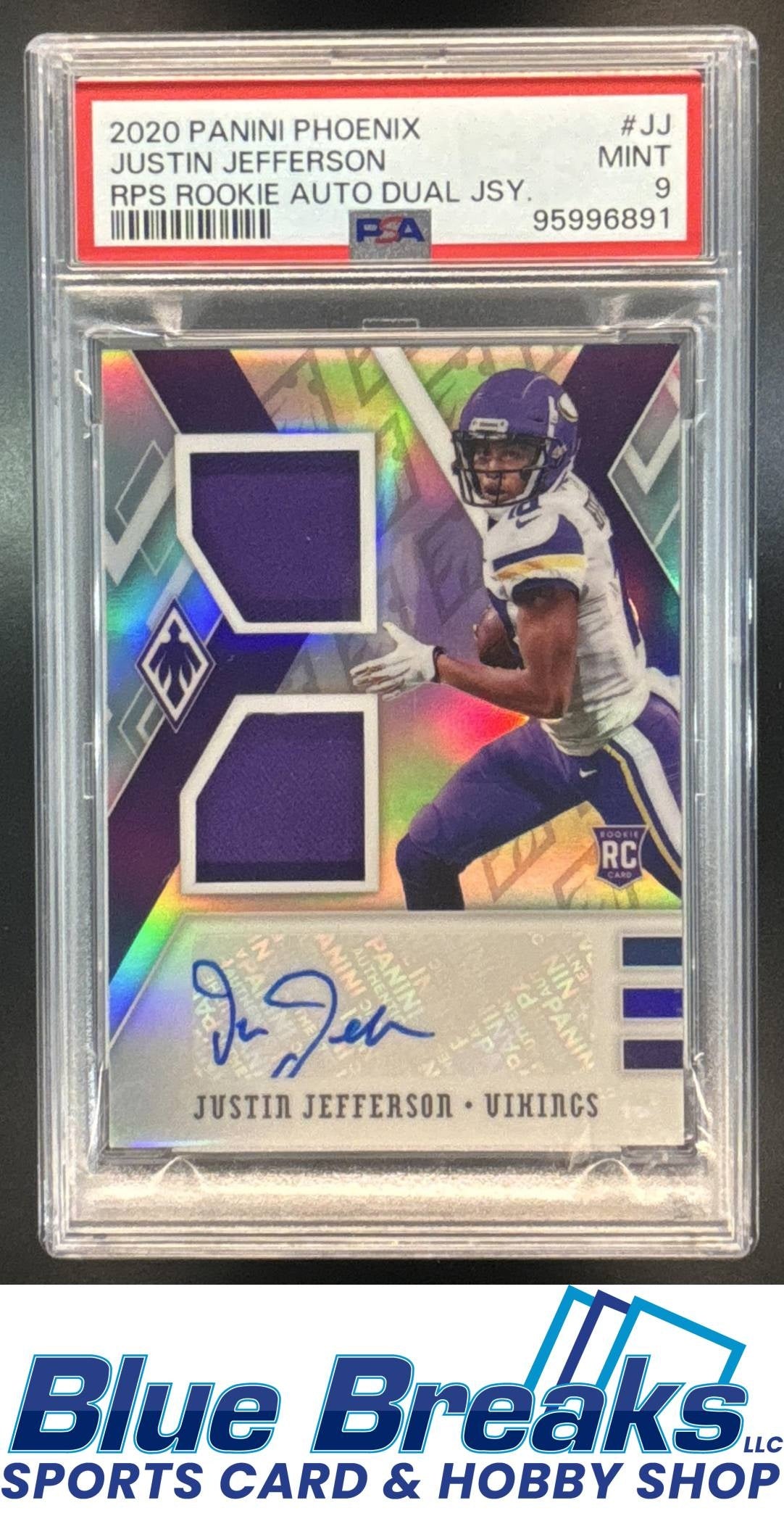2020 Panini Phoenix Justin Jefferson #RDA-JJ RPS Rookie Auto Dual Jersey 24/99 RC PSA 9 Minnesota Vikings