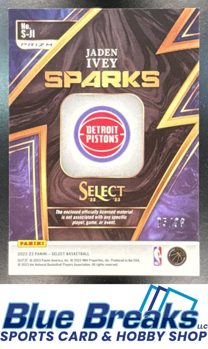 2022 Panini Select Jaden Ivey #S-JI Sparks Purple Prizms 75/99 Relic RC Detroit Pistons