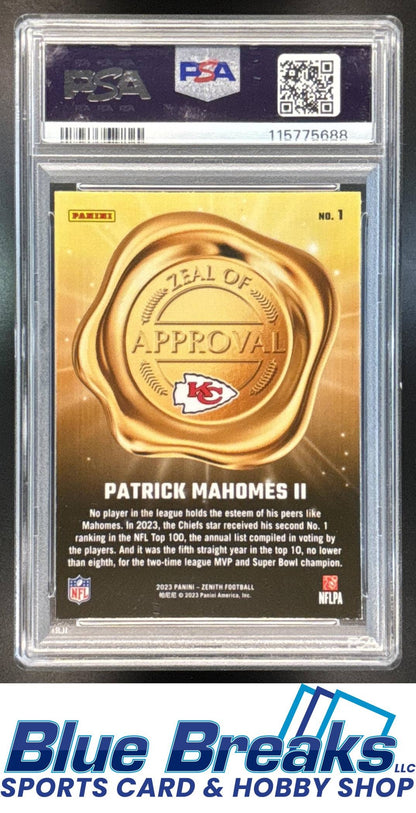 2023 Panini Zenith Patrick Mahomes II #1 Zeal of Approval Silver PSA 9