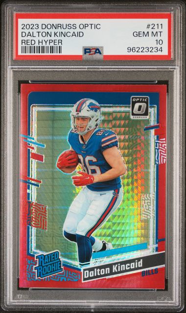 2023 Panini - Donruss Optic - red hyper - Rated Rookie - Dalton Kincaid - #211 - PSA 10 - football - Bills