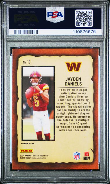 2024 Panini - Mosaic - Notoriety - Green - Jayden Daniels - RC - #19 - PSA 10 - football - Commanders