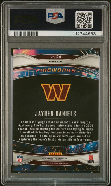 2024 Panini - Prizm - Fireworks - green wave - Jayden Daniels - RC - #24- PSA 10 - football - Commanders