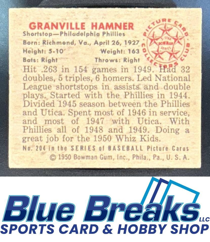 1950 Bowman Granville Hamner #204 Phillies