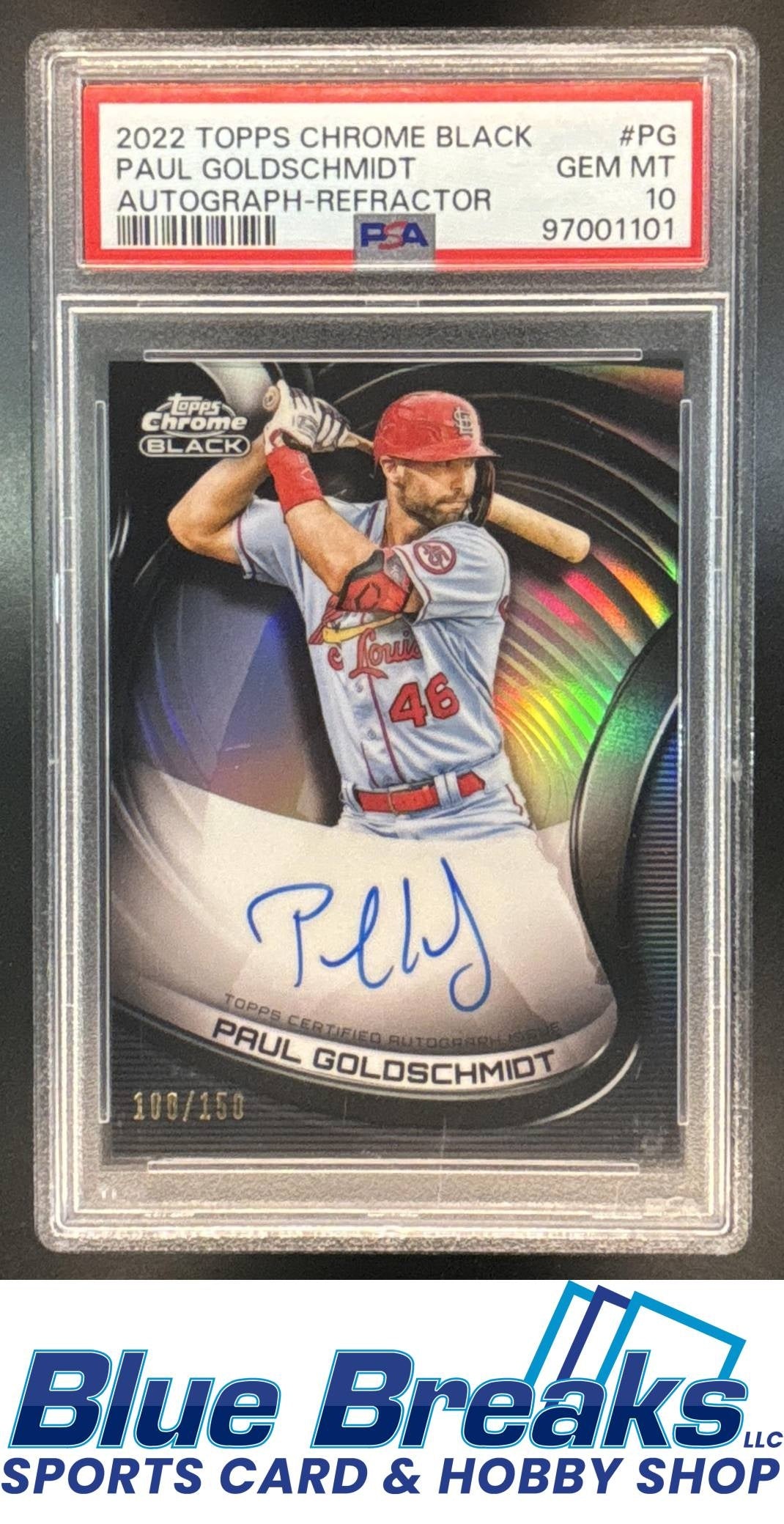 2022 Topps Chrome Black Paul Goldschmidt #CBA-PG Auto Refractor 100/150 PSA 10 St. Louis Cardinals
