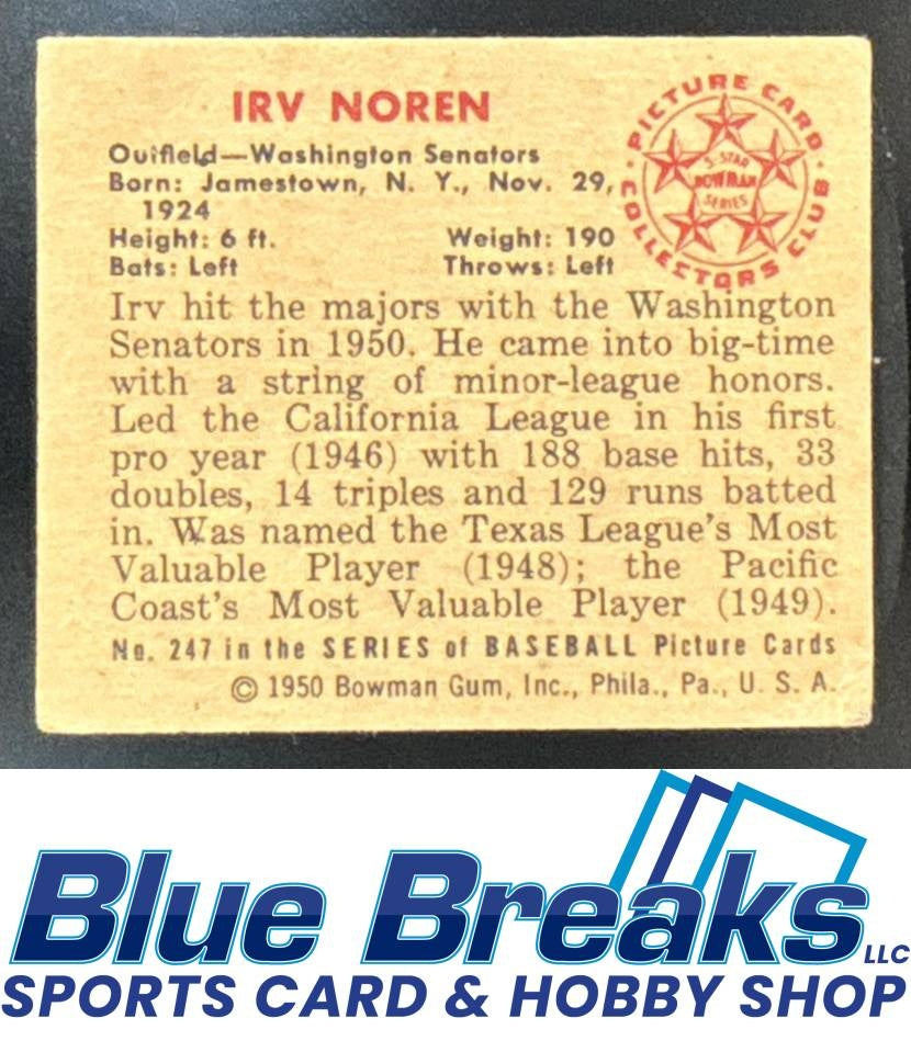 1950 Bowman Irv Noren #247 Senators