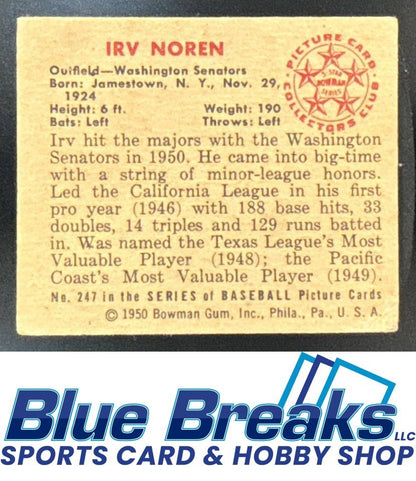 1950 Bowman Irv Noren #247 Senators