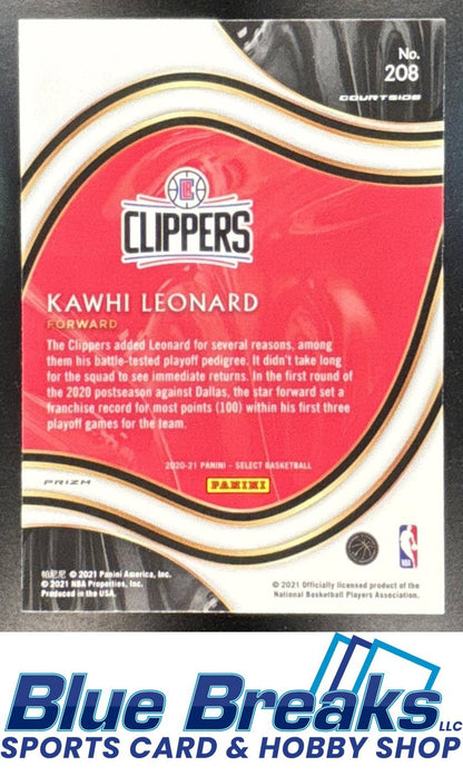 2020 Panini Select Kawhi Leonard #208 Tiger Prizms Courtside Los Angeles Clippers