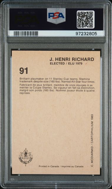 1985-87 Hall of Fame - Henri Richard - PSA9 - #91 - Ice Hockey - Canadiens - drop