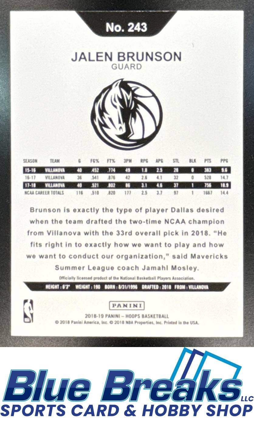 2018-19 Panini Hoops Jalen Brunson RC #243 Dallas Mavericks