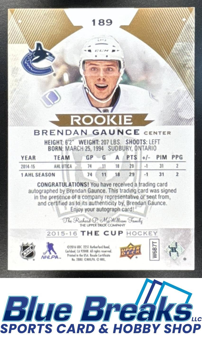 2015 Upper Deck The Cup Brendan Gaunce #189 Gold Spectrum Foil 29/36 Auto RC