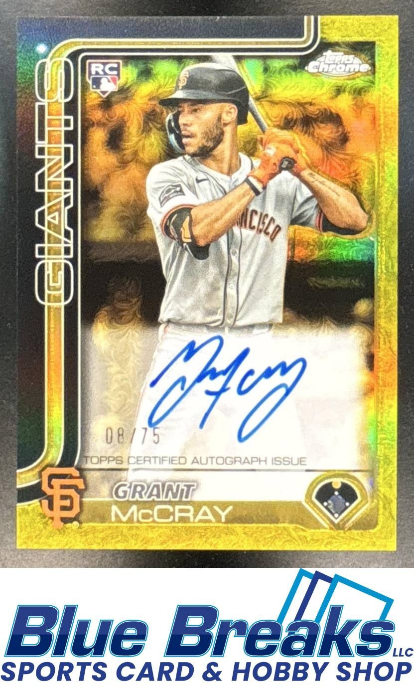 2025 Topps Gilded Collection Grant McCray #CGA-GM Chrome Gold Auto Yellow/Gold Refractor 08/75 RC San Francisco Giants