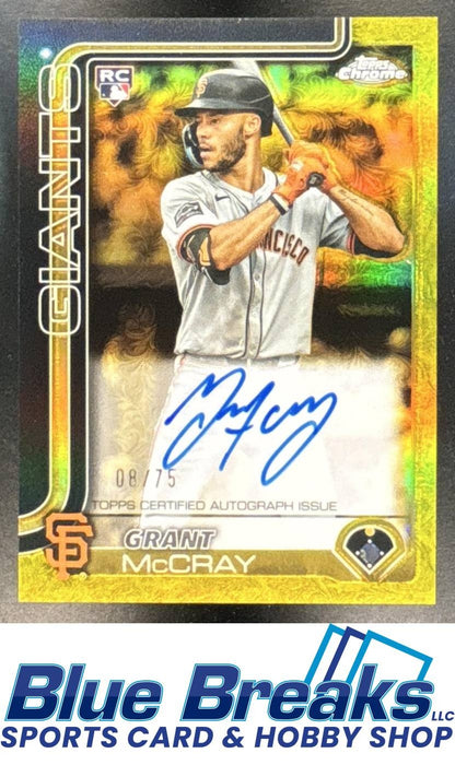 2025 Topps Gilded Collection Grant McCray #CGA-GM Chrome Gold Auto Yellow/Gold Refractor 08/75 RC San Francisco Giants