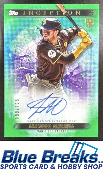 2024 Topps Inception Jackson Merrill #BRES-JM Rookies and Emerging Star Auto Green 099/125 Padres