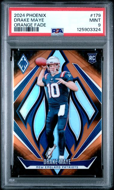 2024 Panini - Phoenix - orange fade - Drake Maye - RC - #129 - PSA 9 - football - Patriots