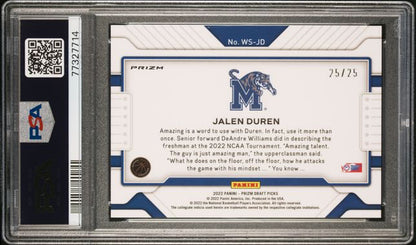2022 Panini - Prizm - Draft Picks - Widescreen - mojo prizm - Jalen Duren - 25/25 - #WS- JD - PSA 10 - basketball - Tigers - Pistons