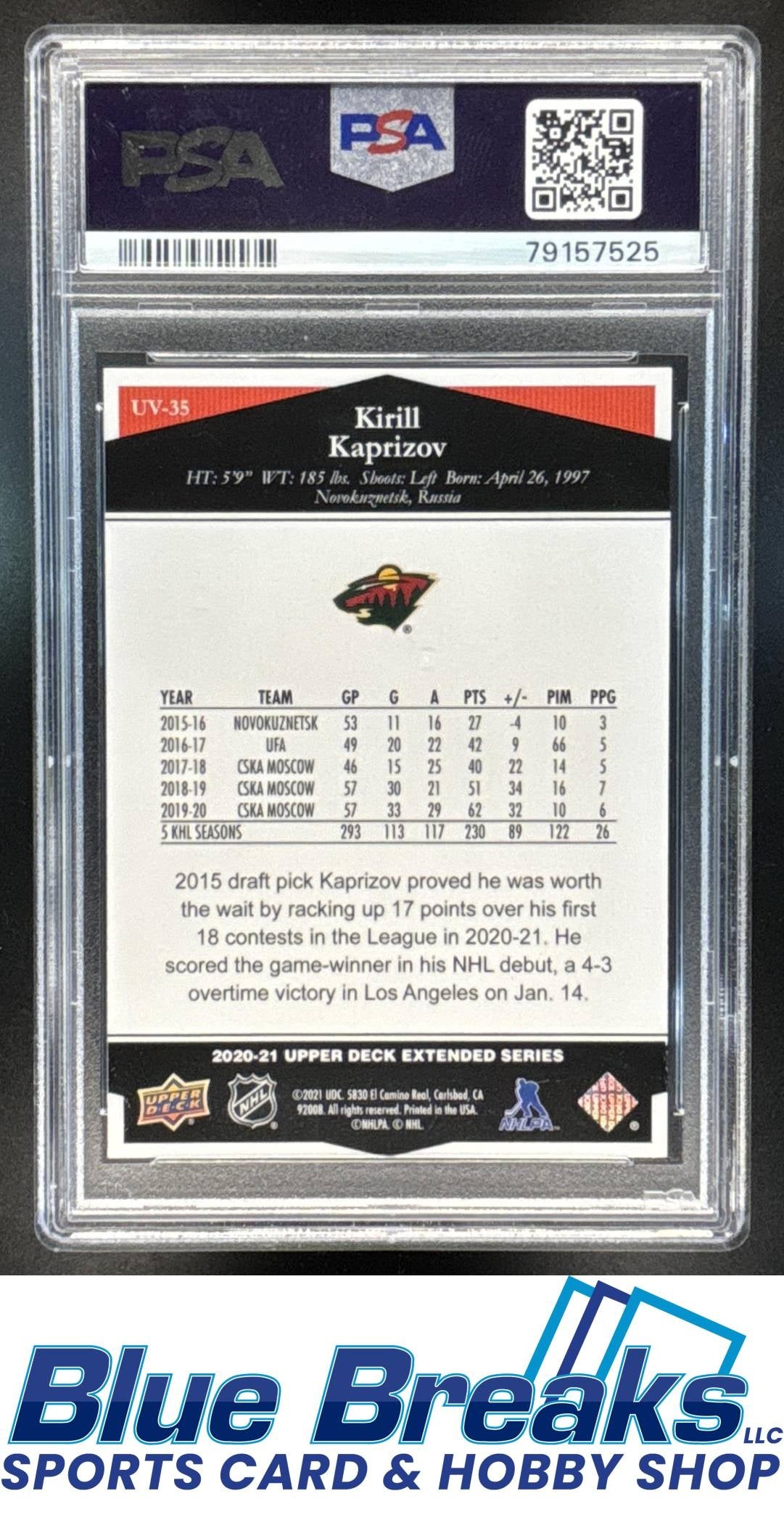 2020 Upper Deck Kirill Kaprizov #UV-35 Ultimate Victory RC PSA 10