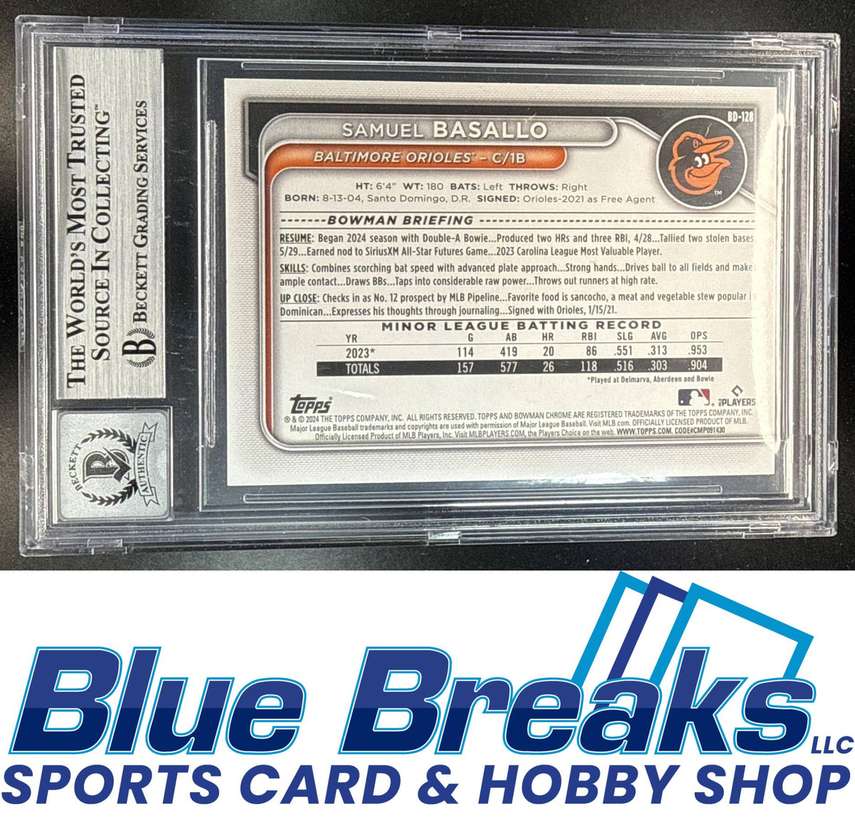 2024 Bowman Draft Samuel Basallo in person auto #BD-128 BGS auto 10 Baltimore Orioles