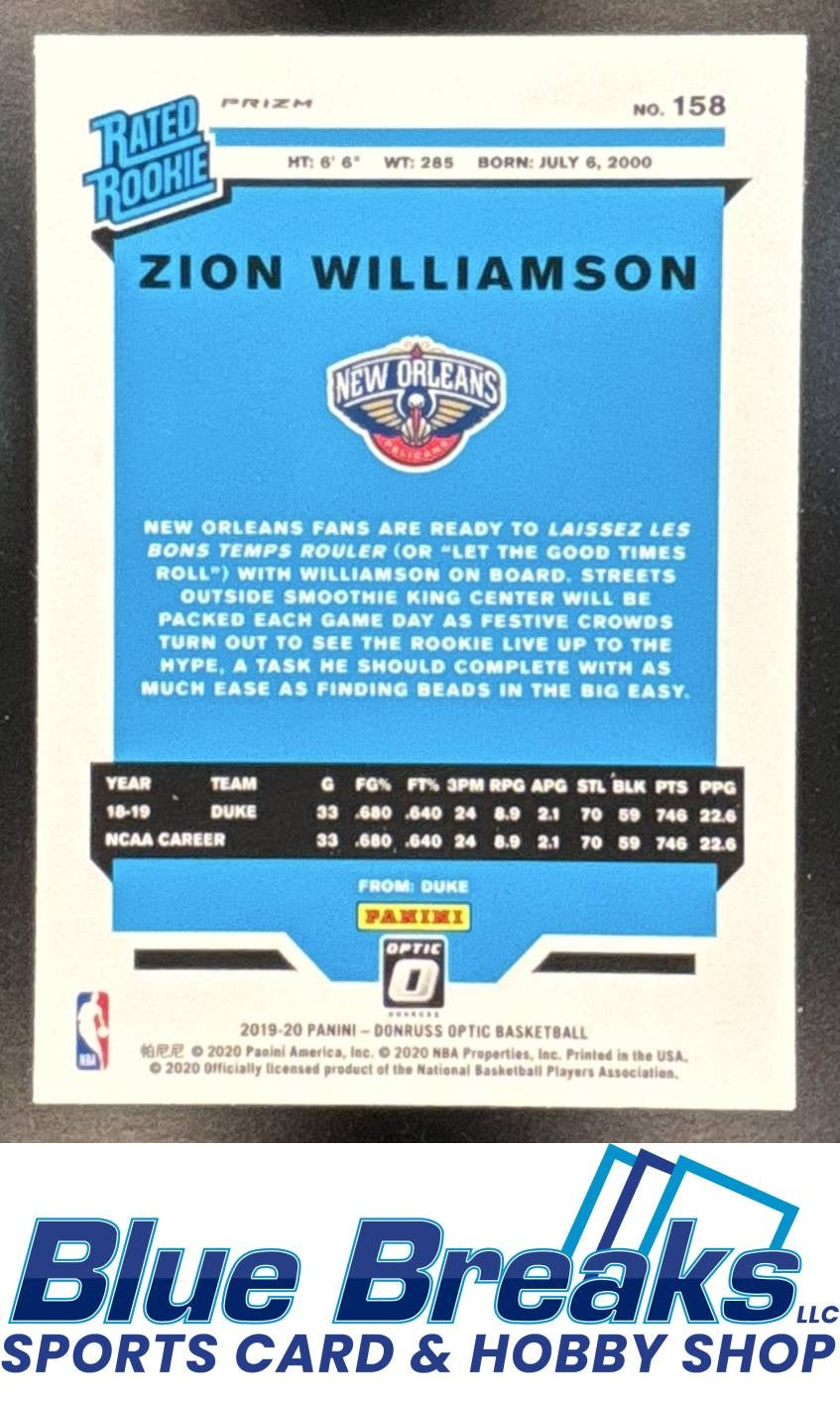 2019 Panini Donruss Optic Zion Williamson #158 Green Wave New Orleans Pelicans
