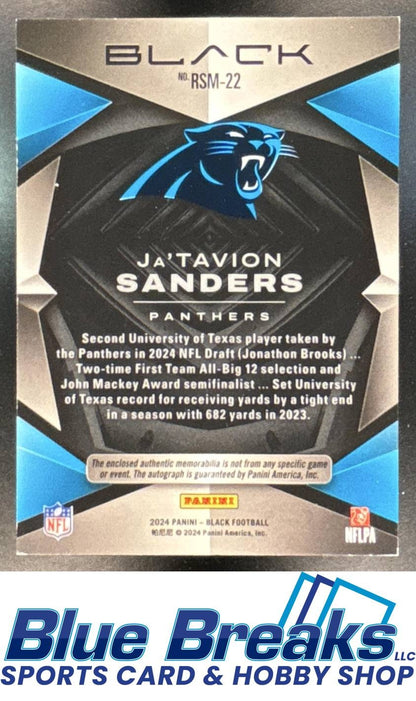 2024 Panini Black Relic Auto Ja'Tavion Sanders #RSM-22 Rookie Signature Material Royal 24/75 Carolina Panthers