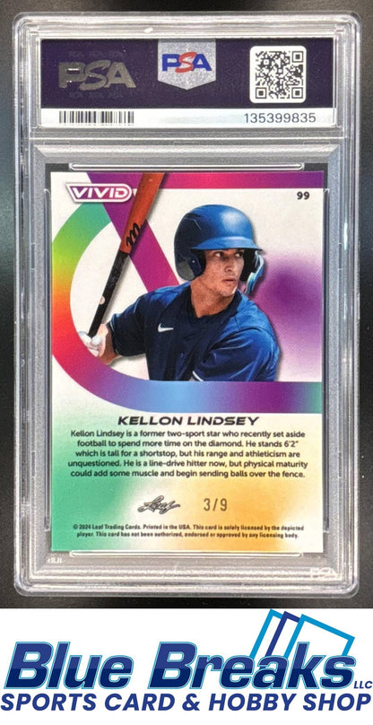 2024 Leaf Vivid Crystal Grey Kellon Lindsey 3/9 Rookie #99 XRC PSA 9 Los Angeles Dodgers