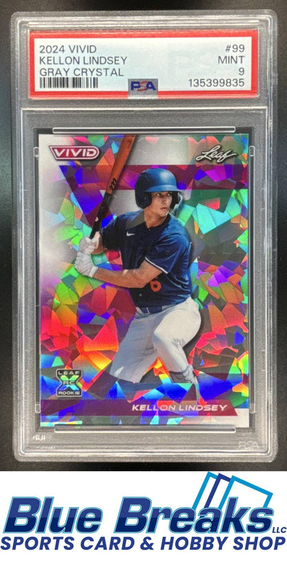2024 Leaf Vivid Crystal Grey Kellon Lindsey 3/9 Rookie #99 XRC PSA 9 Los Angeles Dodgers